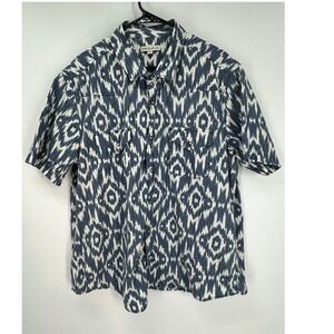 Frye & Co Men's XXL Pearl Snap Short Sleeve Western Shirt Blue White Aztec Print